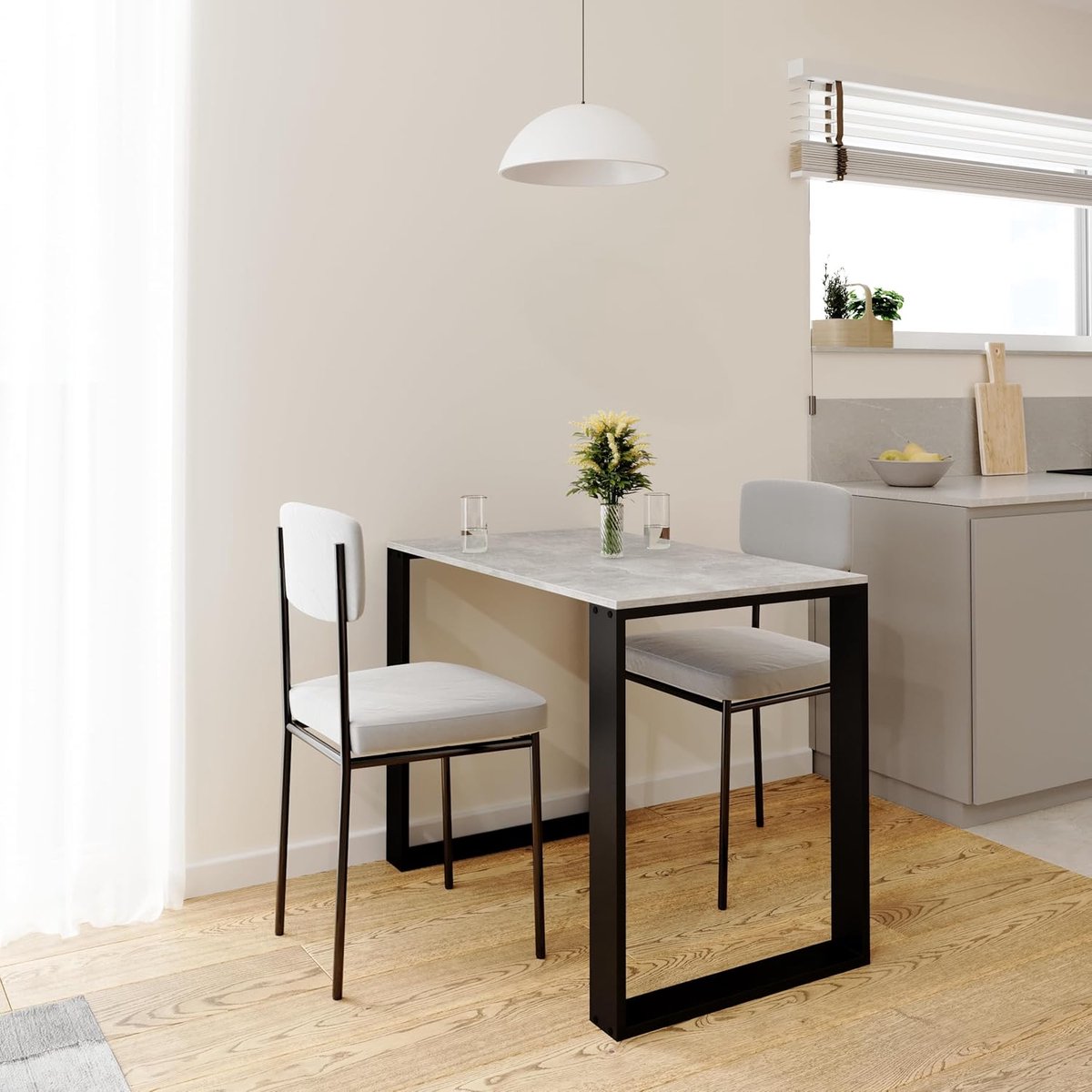 Eettafel 70x40 cm Betonlook – Compacte Keukentafel & Eetkamertafel met Sterke Poten en Krasbestendig Tafelblad – Moderne Kleine Tafel voor Keuken, Woonkamer of Studio – Laura