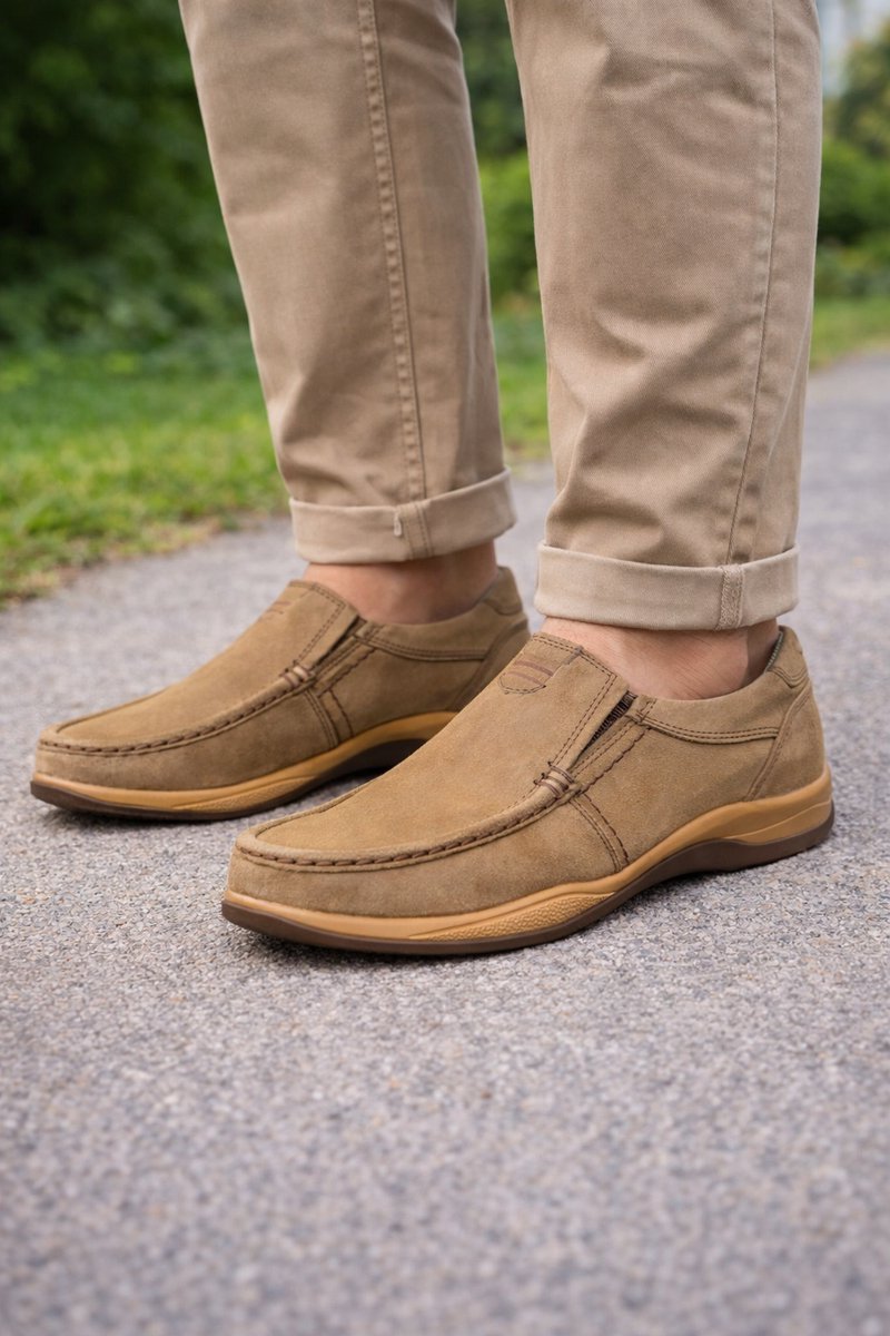 Instapschoenen - Herenschoenen- Mocassins- Loafers schoenen- Heren Instappers Comfort – Leren Casual Herenschoenen 220-1 – Camel – Maat 44