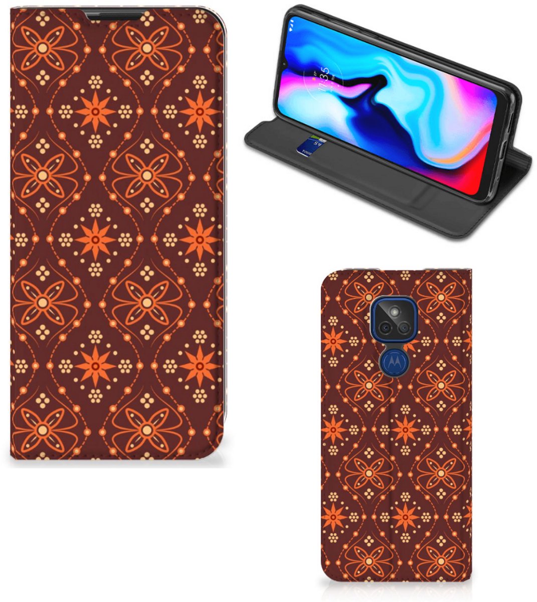 Motorola Moto G9 Play Hoesje met Magneet Batik Brown