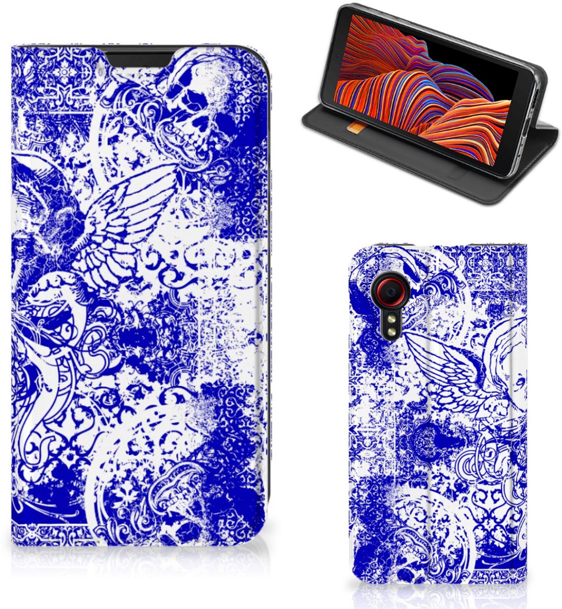 Standcase Hoesje voor Mobiel BookCase Samsung Galaxy Xcover 5 Angel Skull Blauw