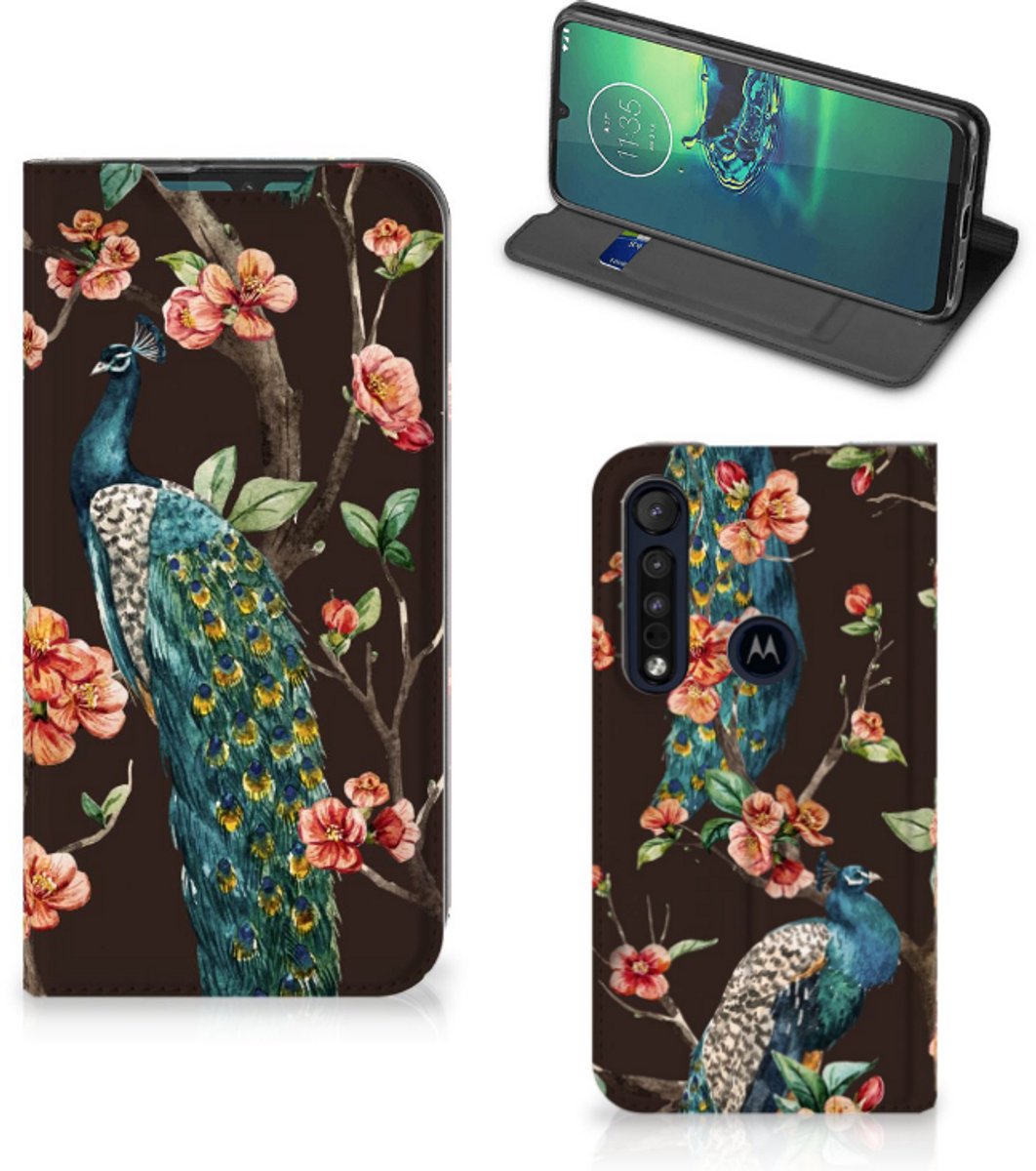 Motorola G8 Plus Hoesje maken Pauw met Bloemen