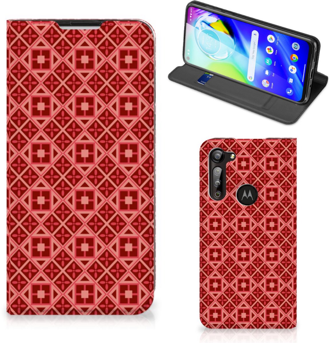 Motorola Moto G8 Power Hoesje met Magneet Batik Rood