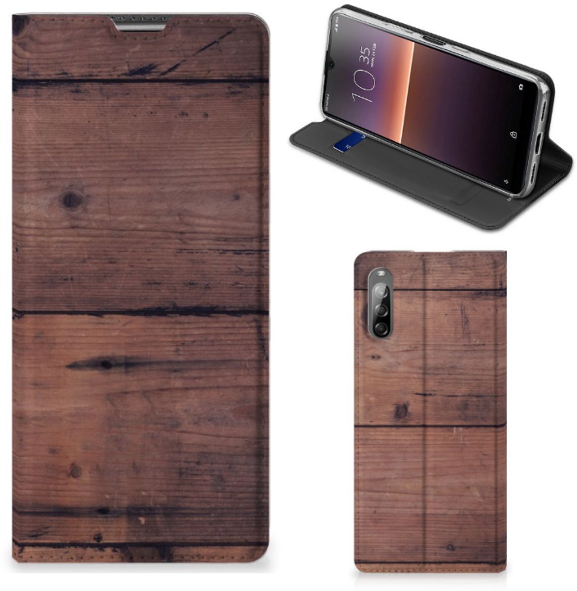 Sony Xperia L4 Book Wallet Case Old Wood
