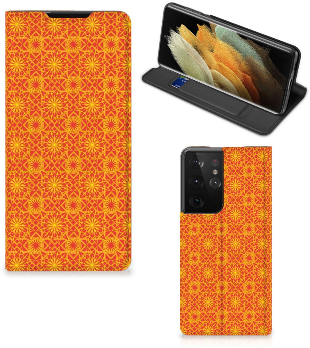 Samsung Galaxy S21 Ultra Hoesje met Magneet Batik Oranje