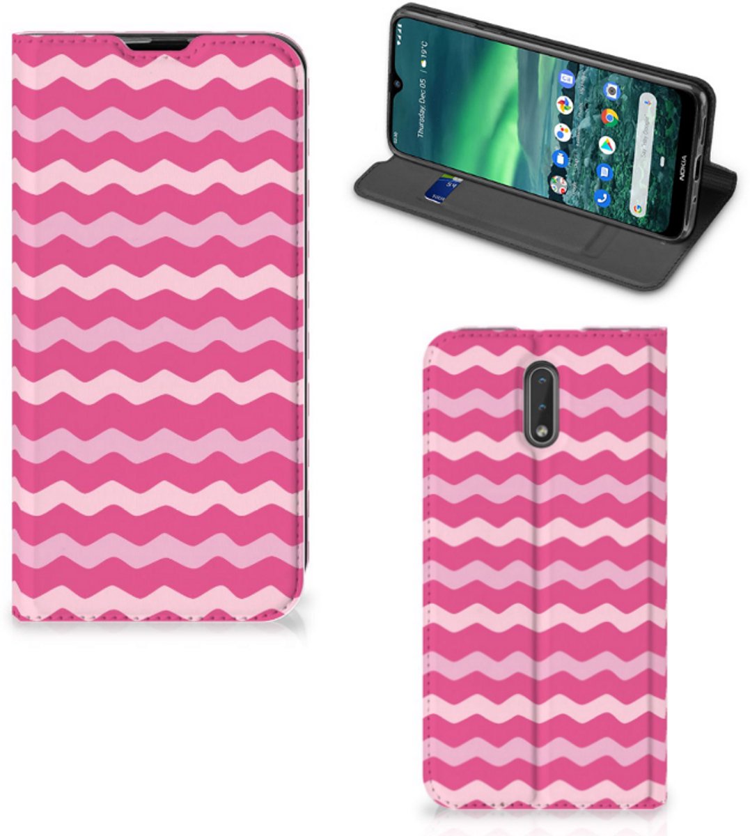 Nokia 2.3 Hoesje met Magneet Waves Pink