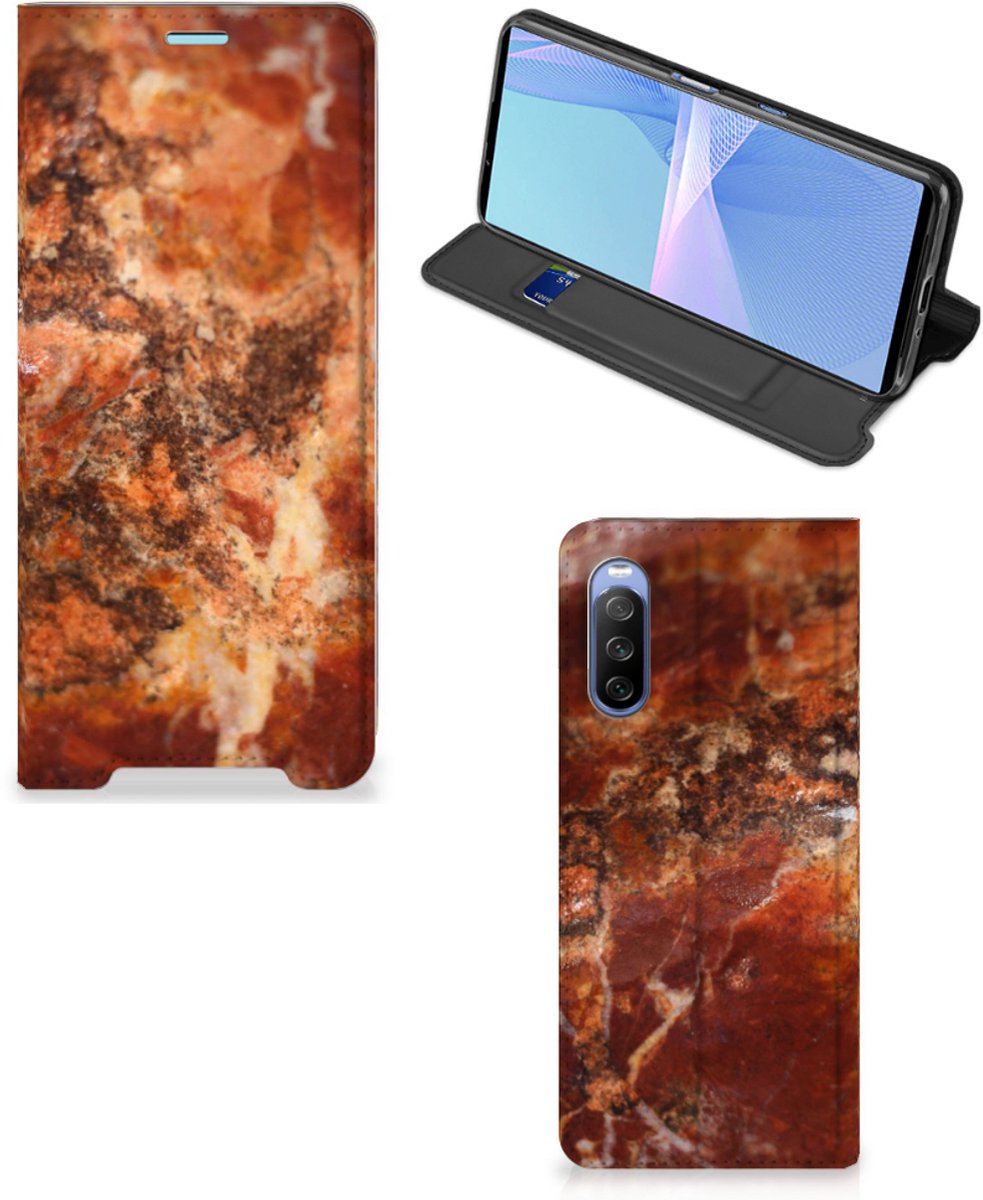 Book Case voor Sony Xperia 10 III Standcase Marmer Bruin
