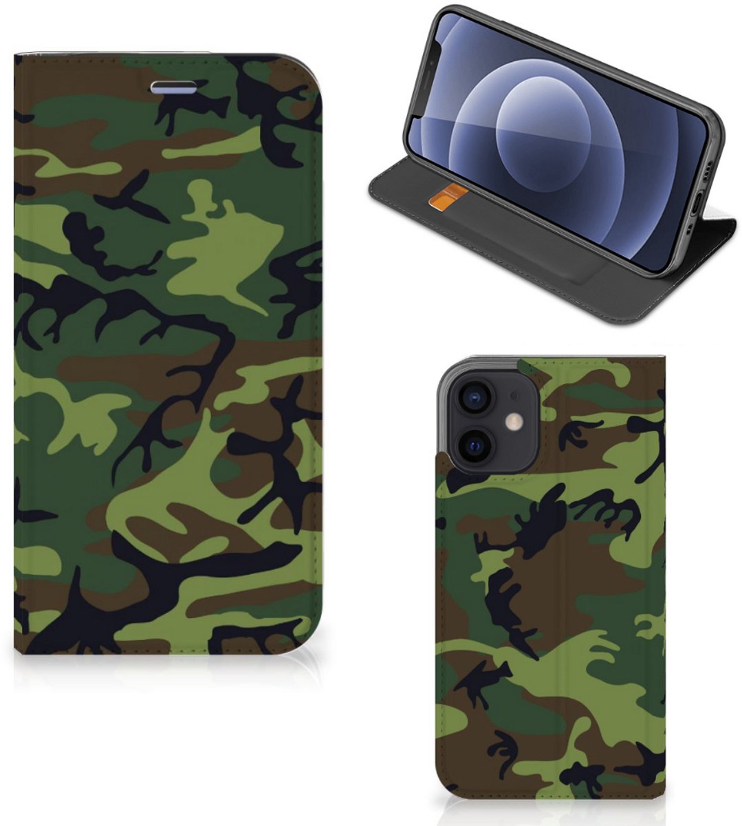 iPhone 12 Mini Hoesje met Magneet Army Dark