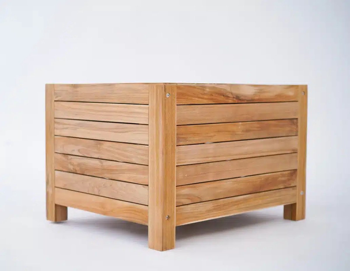 Kleine teakhouten tuin bijzettafel met opbergruimte – 42,5 x 42,5 x 40 cm - Teakhout - Voor tuin, dakterras en balkon