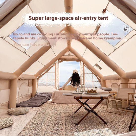 Cellista Opblaasbare Tent - Glamping Familietent - Waterdicht - 12m² - 5-8 Personen - Snelle Opzet Camping Tent 300x400 cm met Opbergtas van Merkloos — afbeelding 4