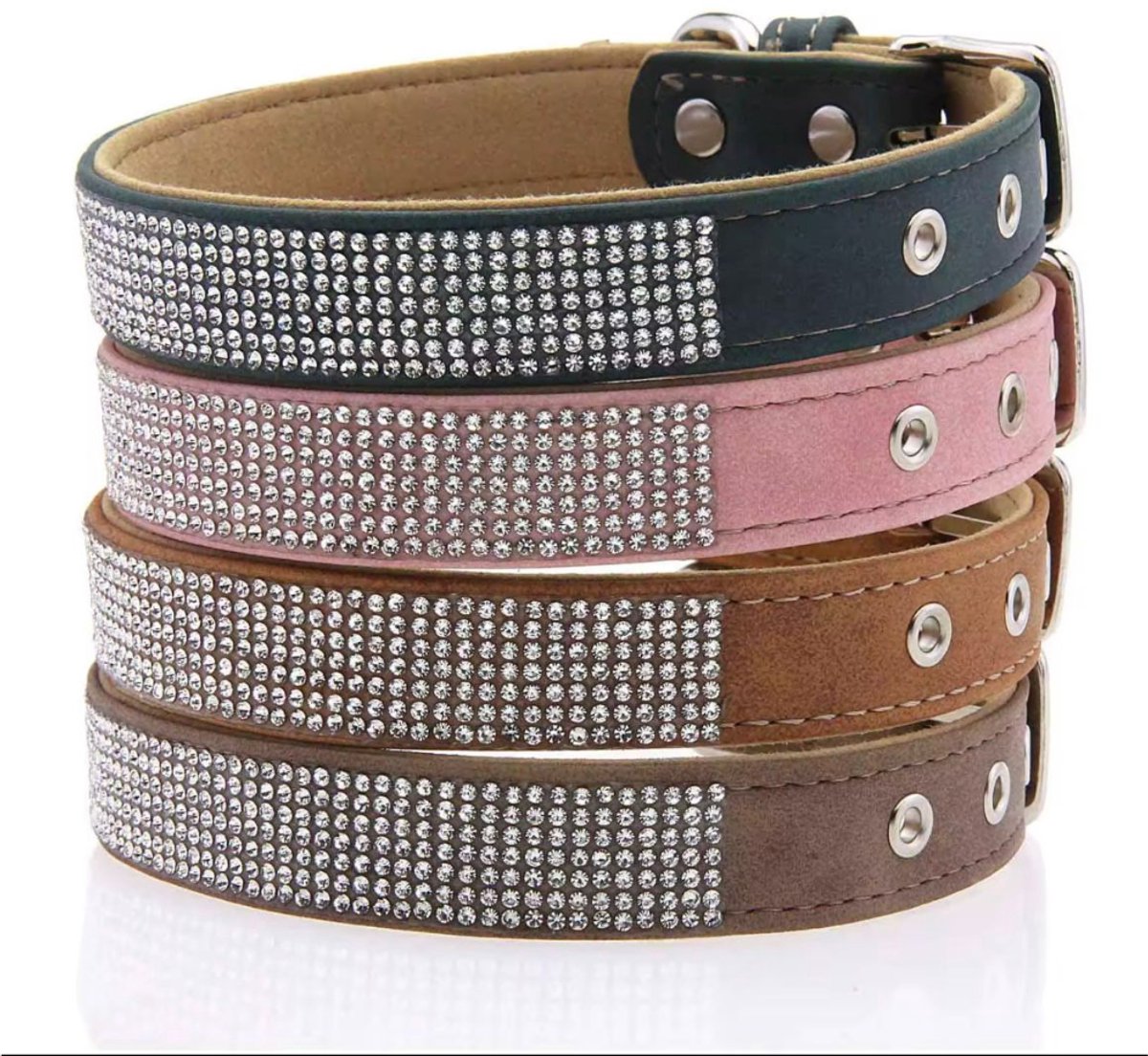 Honden Halsband Strass Kaki / Beige Maat S | Glitter Halsband Hond | Luxe Verstelbaar | Petshop Seven®