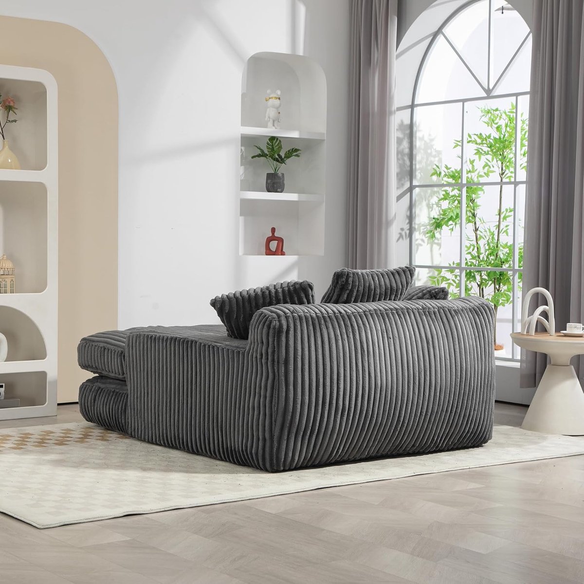 Chaise Longue Fauteuil 155x125x63 cm – Luxe Corduroy Loungestoel met Kussens, Ergonomisch 
