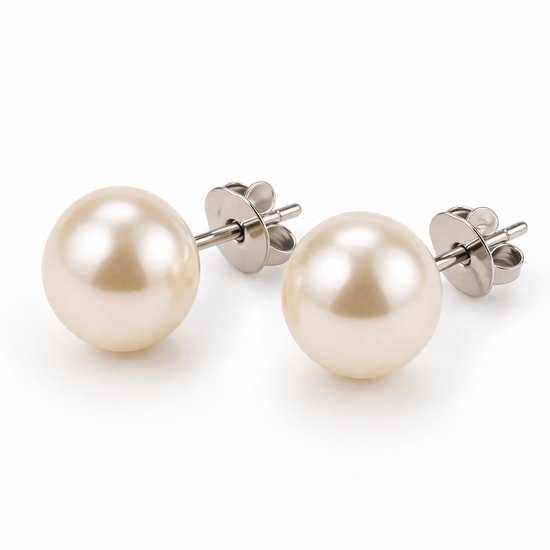 Behave Parel Oorbellen 10 mm Crème – Klassieke Pareloorstekers Dames – Beige Glasparel – Nikkelvrij – Cadeau