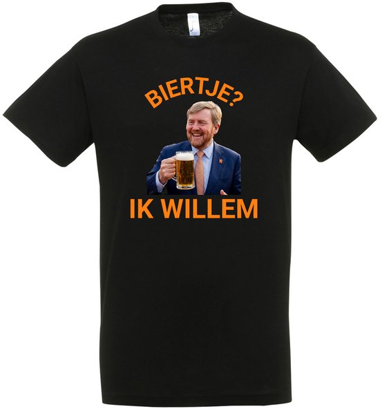 Biertje? IK WILLEM T-shirt - Oranje - Zwart shirt - Koningsdag - Koningsdag Outfit - Koningsdag Kleding - Heren - Dames - Unisex - Oranje Kleding - Maat L