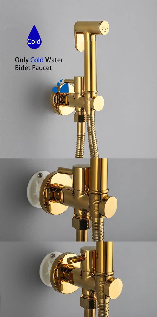 Luxe RVS Bidet Doucheset Goud – Complete 5-in-1 Set – Handdouche Bidet / Hand Shower – Geïntegreerde Houder (Zonder Boren) – Explosieveilige Spiraalslang – G 1/2"