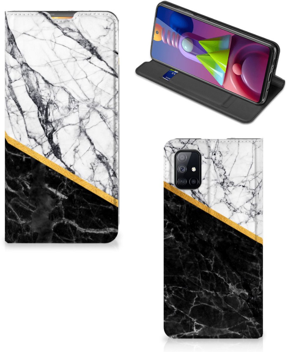 Samsung Galaxy M51 Standcase Marmer Wit Zwart - Origineel Cadeau Man