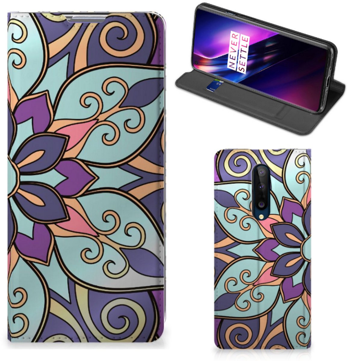 Standcase Hoesje voor OnePlus 8 Smart Cover Purple Flower