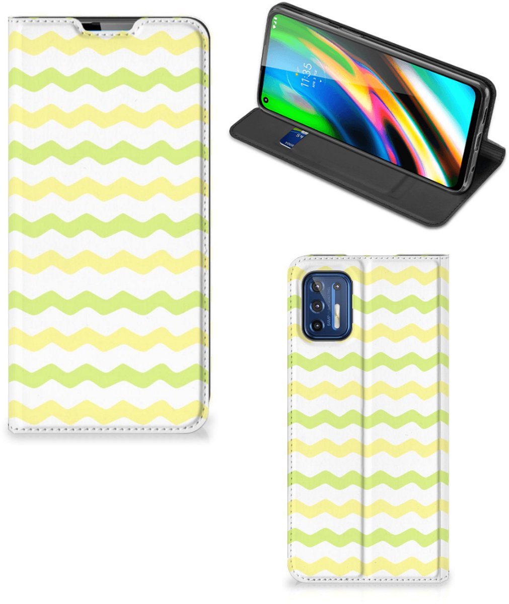 Standcase Hoesje voor Motorola Moto G9 Plus Hoesje met Magneet Waves Yellow