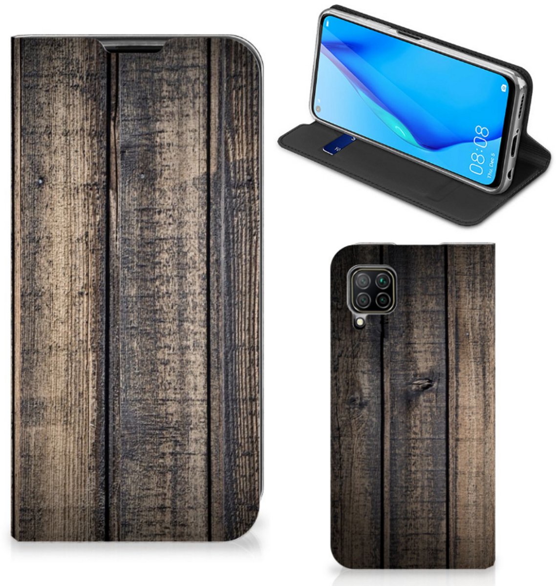 Huawei P40 Lite Book Wallet Case Steigerhout