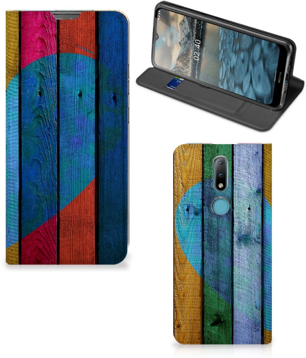 Nokia 2.4 Book Wallet Case Wood Heart - Cadeau voor je Vriend