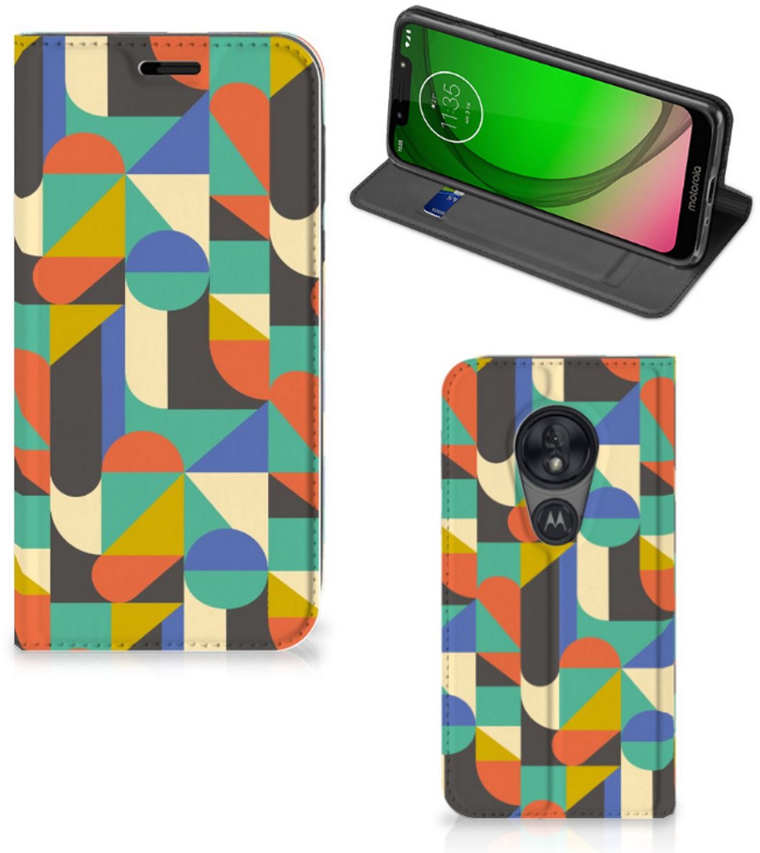 Motorola Moto G7 Play Hoesje met Magneet Funky Retro