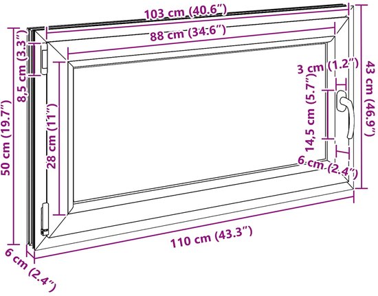 vidaXL - Kelderraam - RISOR - Wit - 110 - x - 50 - cm - PVC - en - Glas ...
