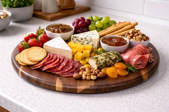 Houten Draaiplateau Ø 45 cm – Acaciahout - 360° draaiplaat - voor het serveren van kaas, worst, hamblokjes of fruit -