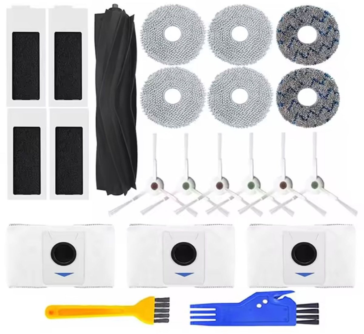 Geschikt voor KOVOS T20 PRO MAX PLUS - Accessoires voor bodemveegrobots - 1 lijmborstel, 4 filters, 6 zijborstels, 6 doekjes, 3 stofzakken, 2 schoonmaakborstels