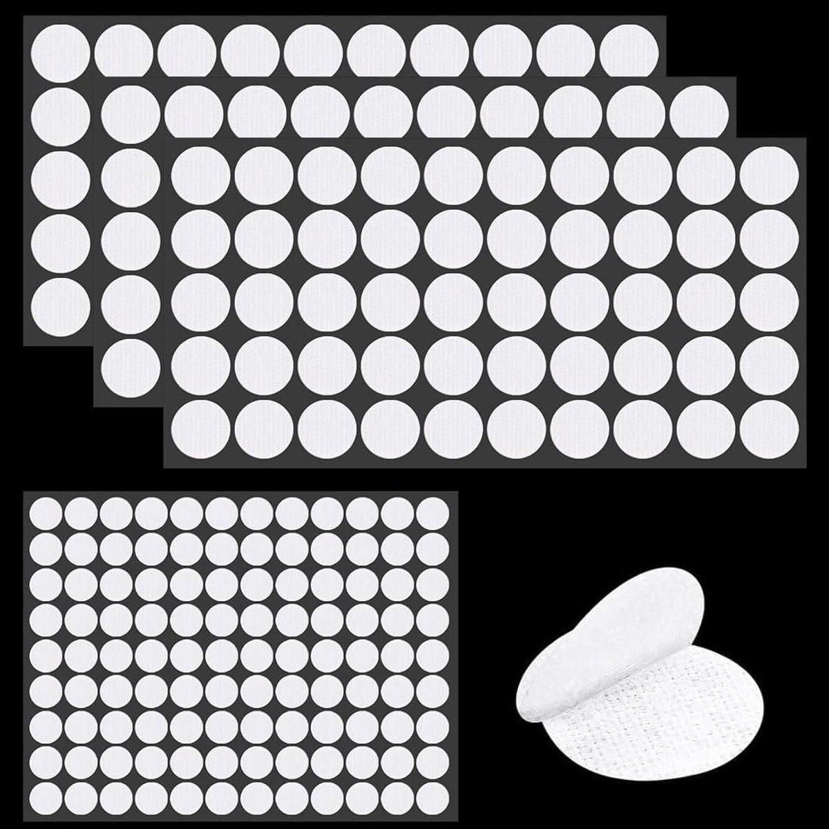 Dailygoods- Klittenband Zelfklevend Set 516 Stuks - Klittenband Rondjes 10mm/20mm - Klittenband Tape Wit - Geschikt voor Textiel/Metaal/Kunststof - Sterk & Veelzijdig - Klittenband Stippen