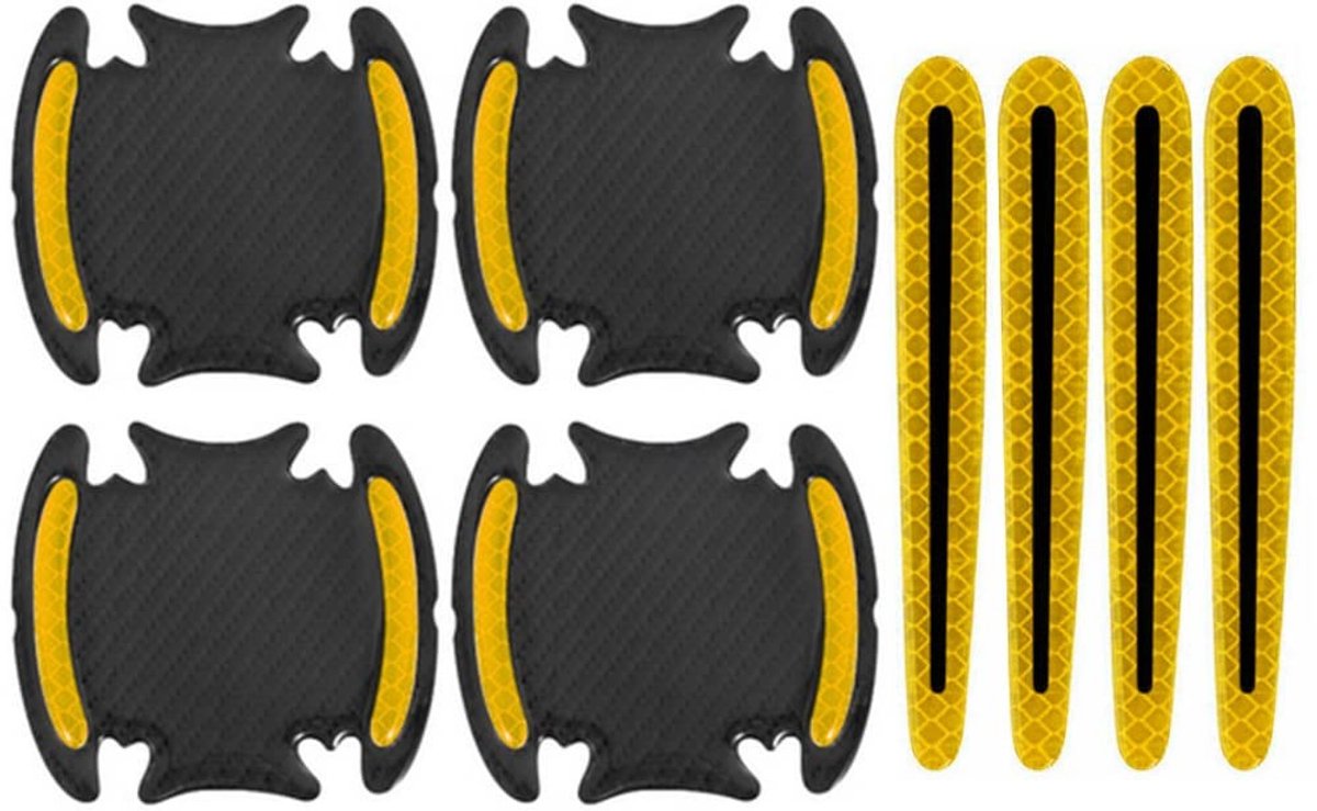 Dailygoods- Autodeurgreep - 8 Stuks - Reflecterende Stickers - Krasbescherming - Handvat - Gele Autodeurbeker - Verf - Deurgreep