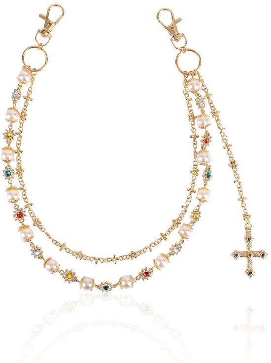 Dailygoods- Broekketting Stijlvol - Parel/Strass - Sieraadaccessoire - Geschikt voor Vrouwen/Mannen - 46,5 cm - Kwaliteitsmateriaal Legering/Acryl - Sieraad