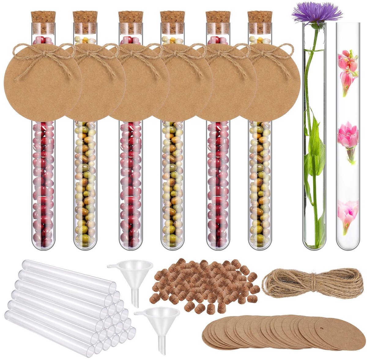 Dailygoods- Reageerbuisjes 25 stuks - Kunststof met kurkstop - 20 ml - Transparant - 16 x 150 mm - Corrosiebestendig, niet giftig - Opslagbuisjes