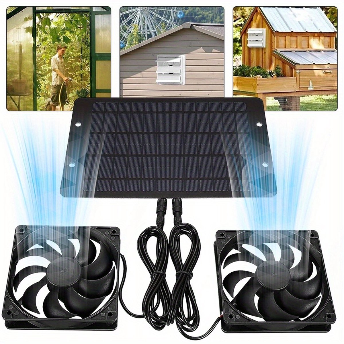 Ventilator Op Zonne-Energie - Zonne-Afzuigventilator - 12V 10W Waterdicht Zonnepaneel Met Dubbele Ventilatorset Voor Camping Caravan Jacht Kas Hondenhok Kippenhok