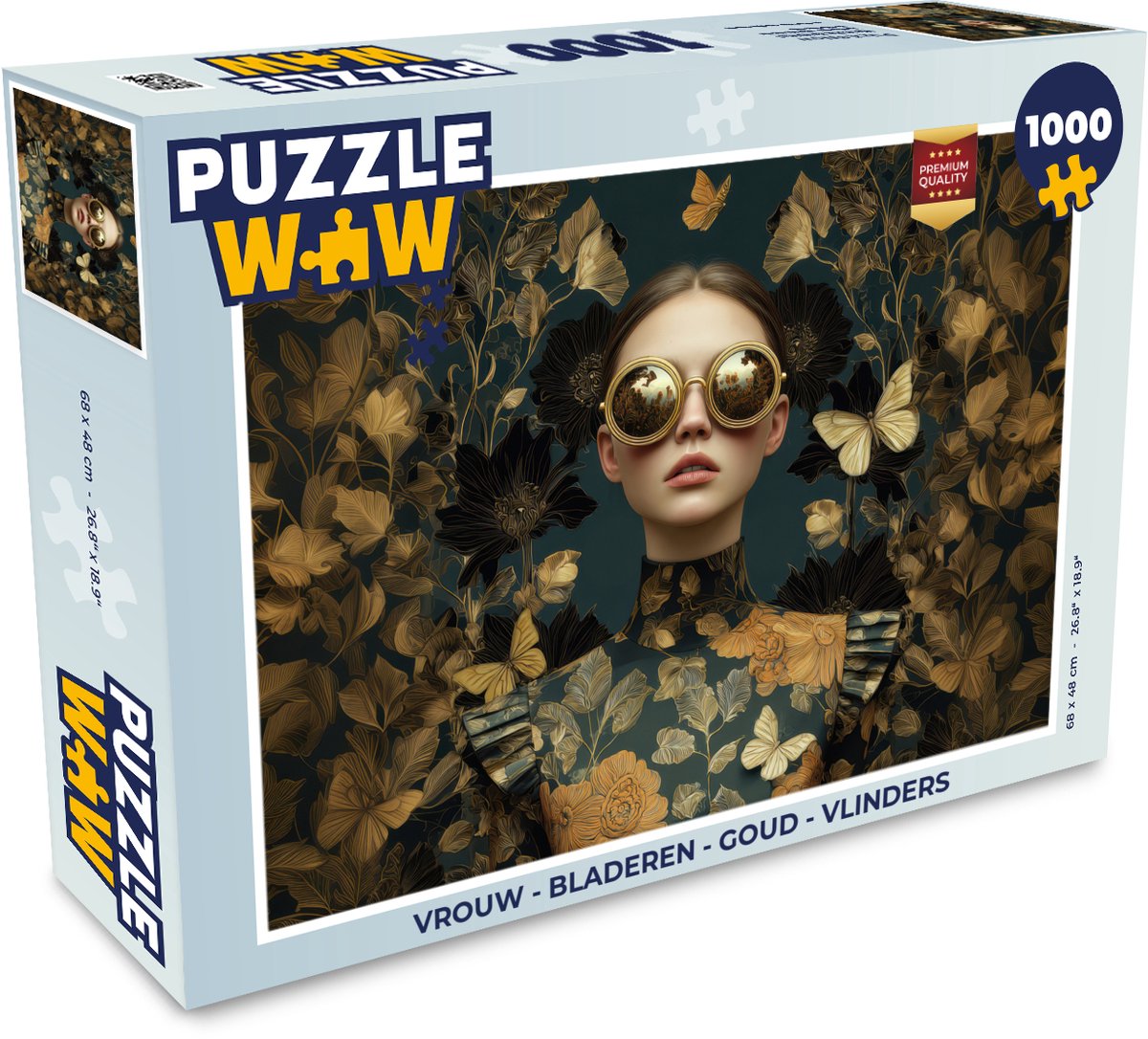 Puzzel Vrouw - Bladeren - Goud - Vlinders - Legpuzzel - Puzzel 1000 stukjes volwassenen
