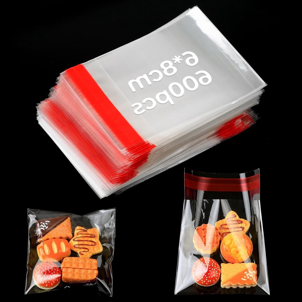 Set van 600 zelfklevende cellofaan zakjes, 6 x 8 cm, transparante zakken voor snoep, koekjes en sieraden