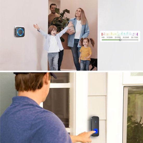 Deurbel Waterdichte Draadloze Deurbelset Bel Deurbel Voor Buiten met 3 Plug in Ontvangers, 400M Bereik, 55 Melodieën, 5 Volumes, Huisdeurbel met Batterij, Led-Display, Zwartl met eenvoudige installatie en instelbaar volume voor thuis, kantoor en — afbeelding 2