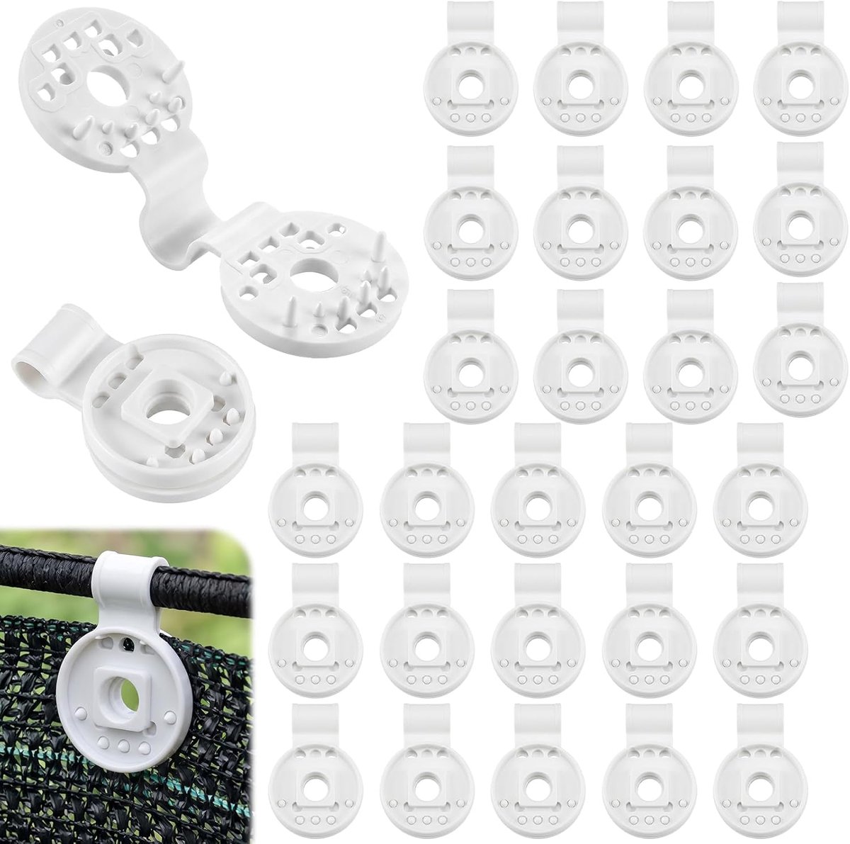 30 Stuks Witte Ronde Plastic Klemmen | Herbruikbare Zwaarbelastbare Clips | Bevestigingsclips Voor Zonnedoek Vogelscherm En Tuinnetten | Winddicht Waterbestendig | UV-Bestendig | Eenvoudig Te Bevestigen En Losmaken| Cyslmuk®