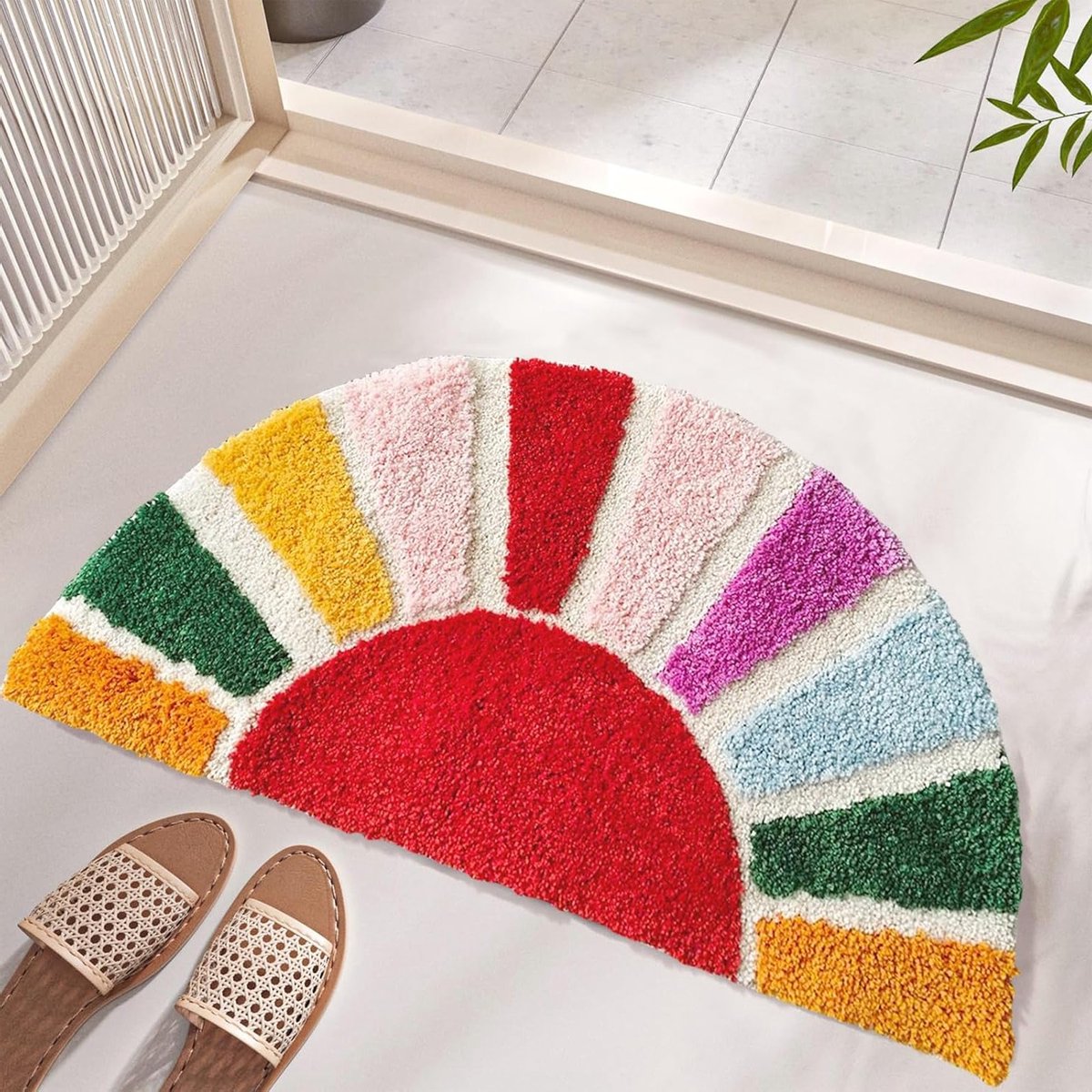 Boho Badezimmerteppich in Zonnedesign, Rutschfest en Waschbar, Kleurrijke Retro Badmat 40 x 76 CM voor Comfort en Stijl