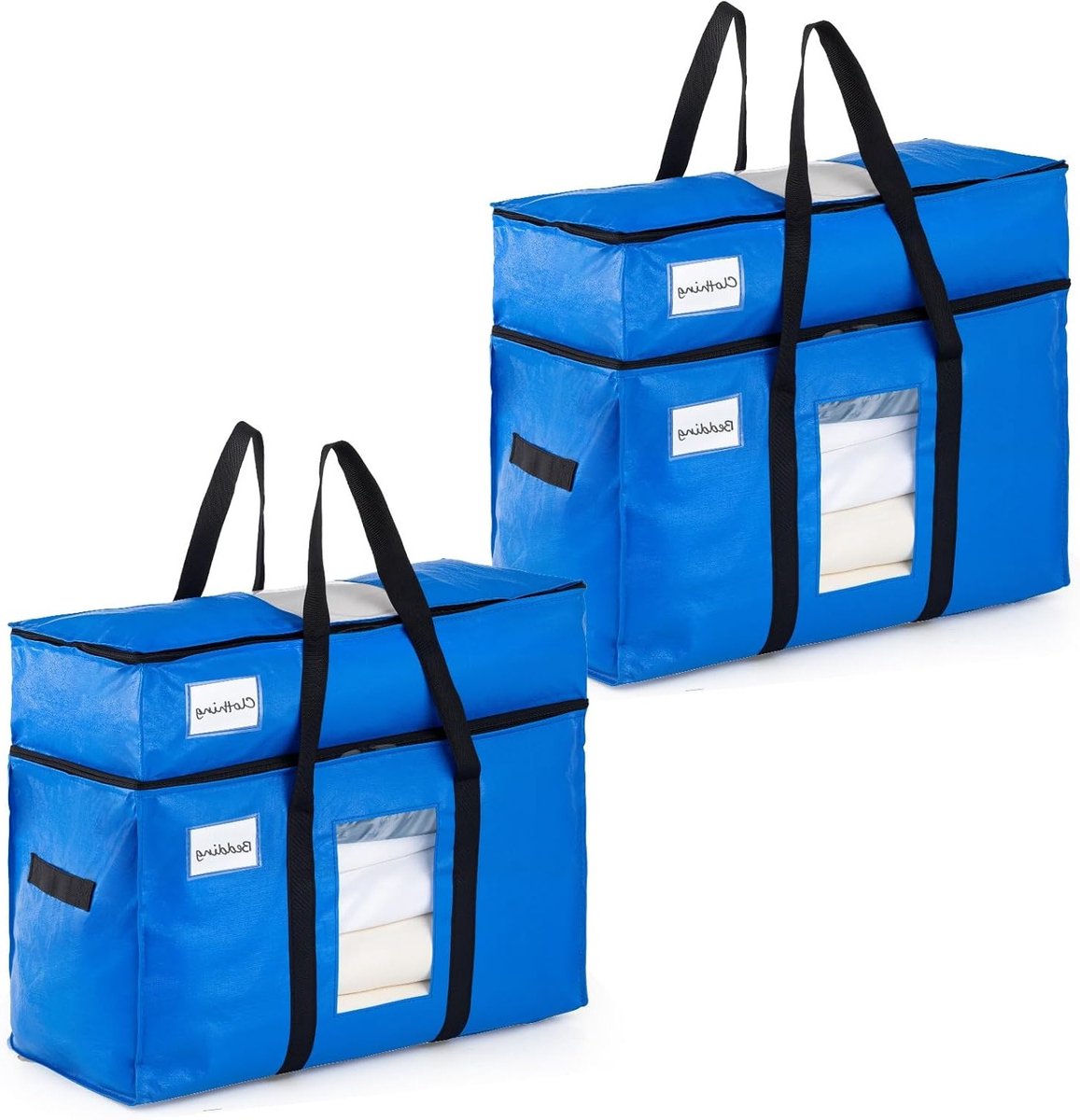 Dubbele Laag Verhuiszakken Extra Groot met Sterke Handvatten en Ritsen voor Kledingopslag en Verhuisbenodigdheden (Blauw, 2 Stuks)