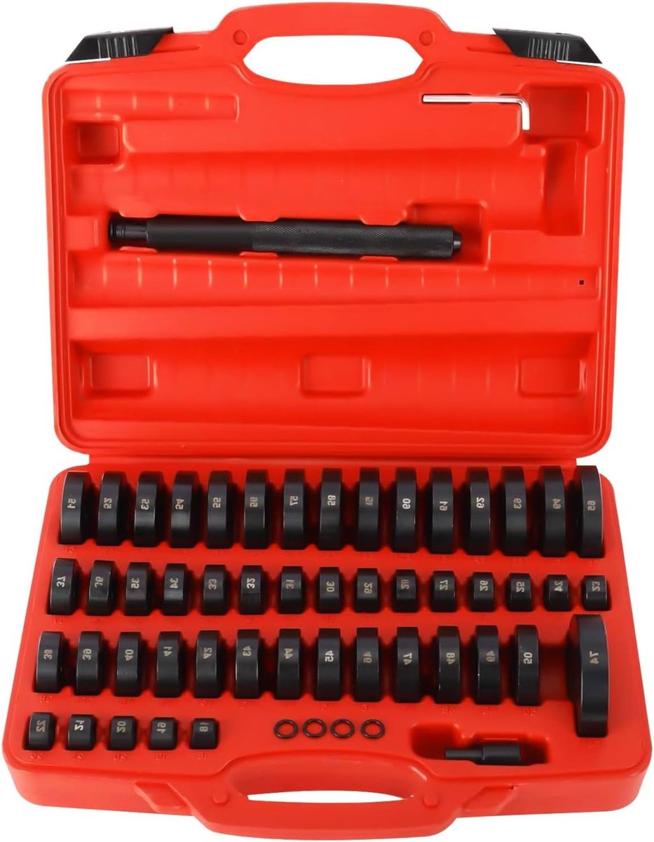 52-delige Set voor het Monteren van Wiellagers, Radiale Keerringen, Bussen en Gereedschap voor Assemblage en Demontage, Inclusief Lagerpers en Schalen, Geschikt voor 18-65mm
