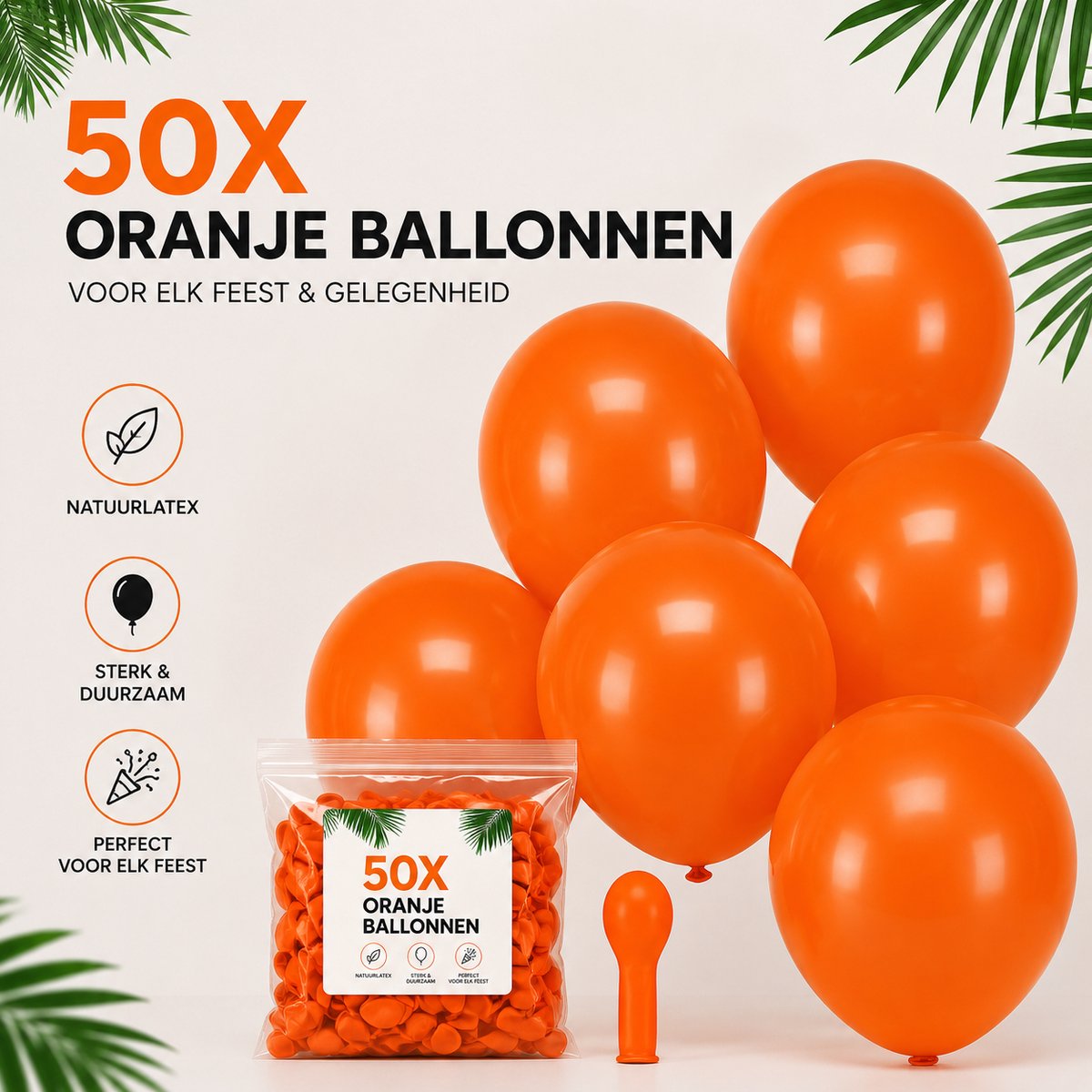 HG Party - Oranje Latex Ballonnen 12 inch – 50 stuks – Feestballonnen voor Koningsdag, Carnaval & Voetbal