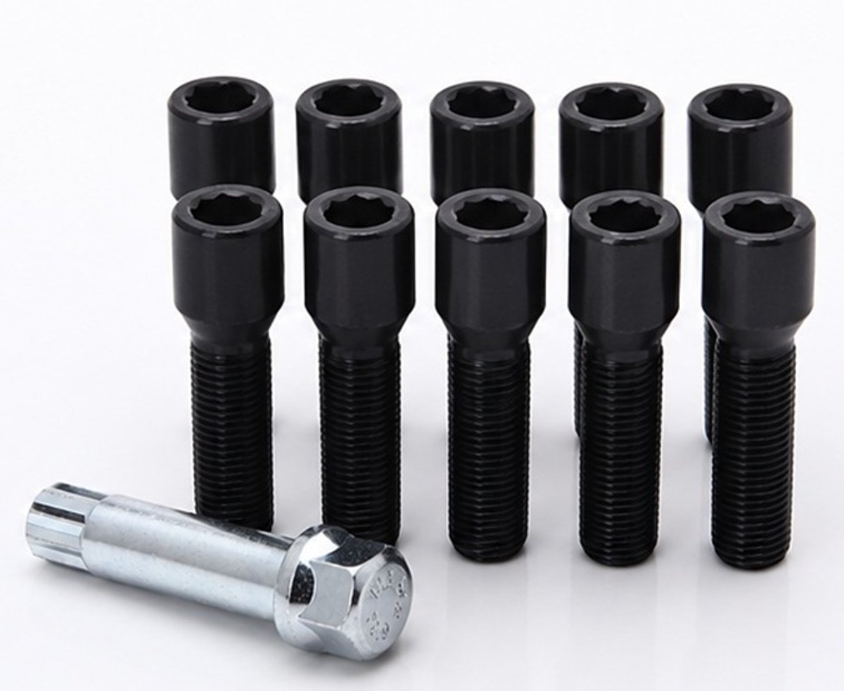 Conische Wielbouten 40MM - M14x1.5 - Tuner - Zwart - 10 stuks plus Adapter Sleutel