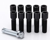 Conische Wielbouten 40MM - M14x1.5 - Tuner - Zwart - 10 stuks plus Adapter Sleutel