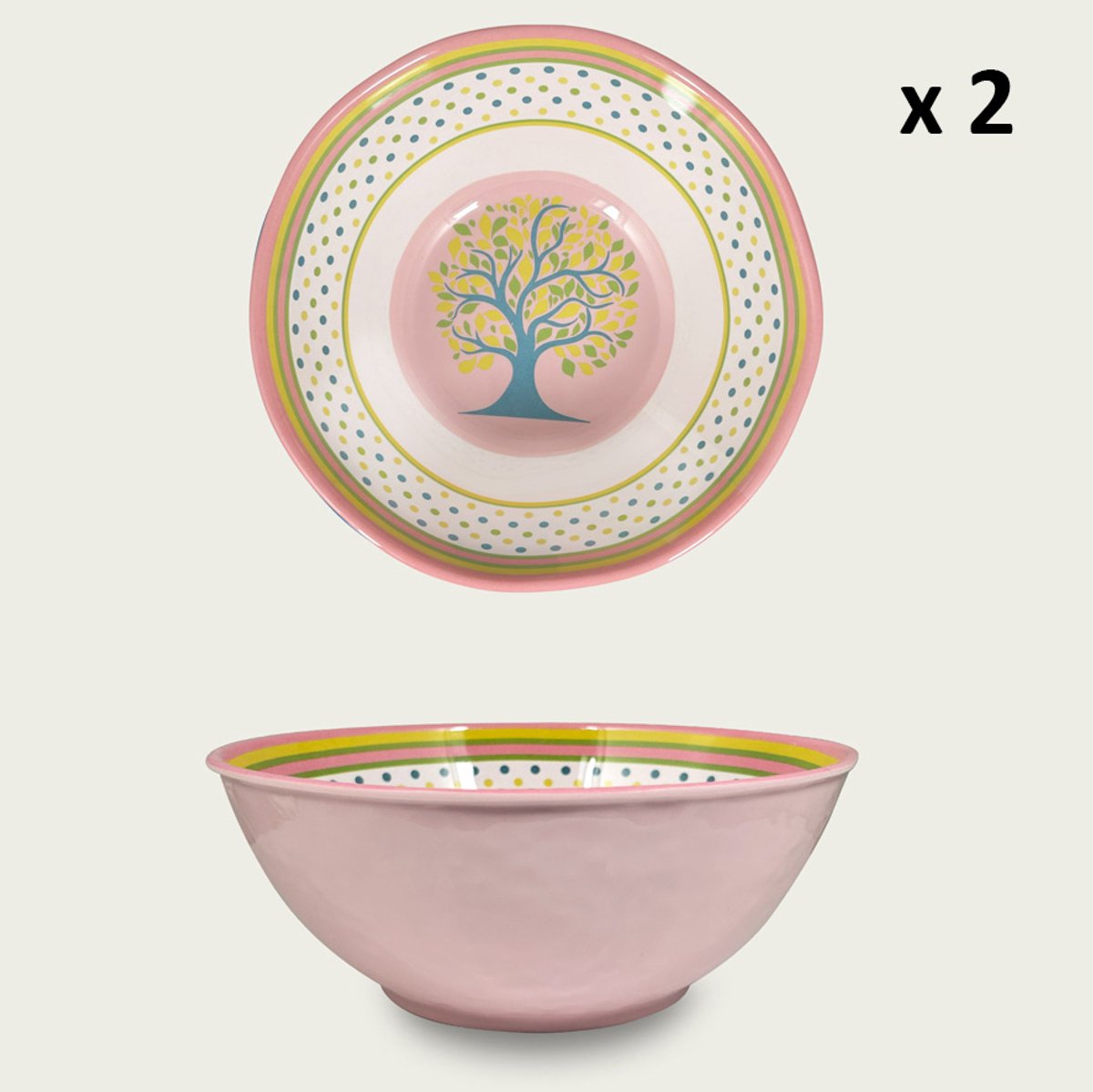 Arca Sylvia - Set van 2 Melamine kommen Ø22xH9cm – licht in gewicht – makkelijk stapelbaar – voor binnen en buiten