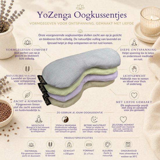 YoZenga oogkussen lijnzaad & biologische lavendel - Kleur: Lovely lilac - Ideaal bij hoofdpijn & stress klachten - Meditatie - Ontspanning - Yoga van YoZenga — afbeelding 5