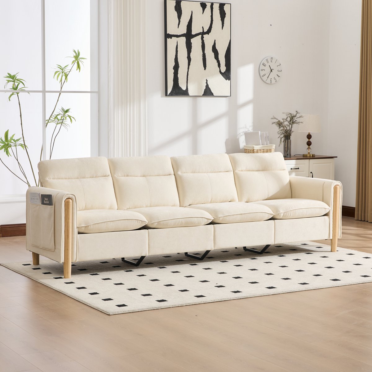 OKWISH U-Bank 261 x 77 x 86 cm - Modulaire 4-Zits Bank Met 2 Opbergpoefs - Voor Woonkamer