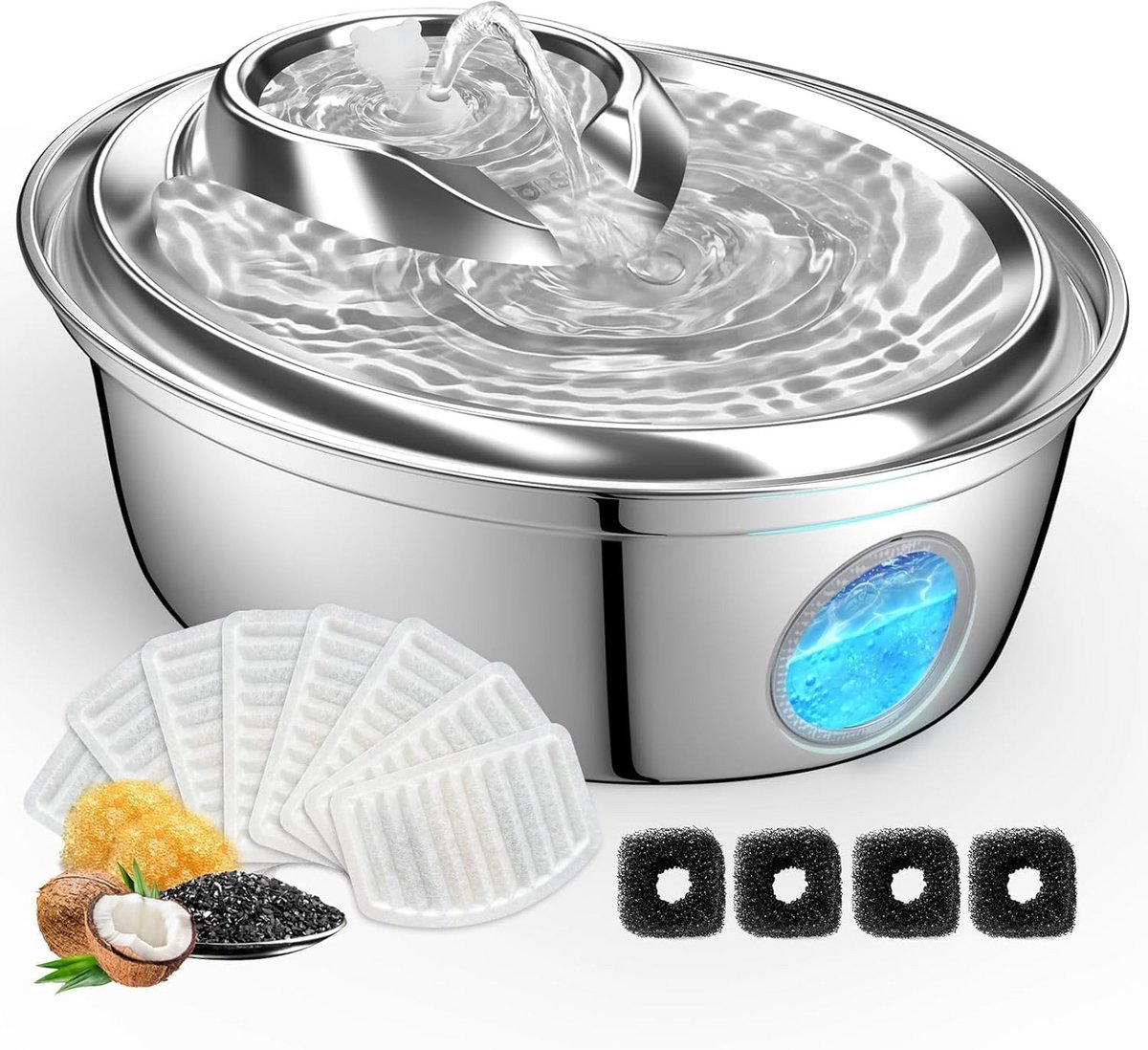 Katten Drinkfontein - Automatische Waterbak - Verse Watertoevoer - Dubbel Filtersysteem - 2 Liter Capaciteit - Roestvrij Staal