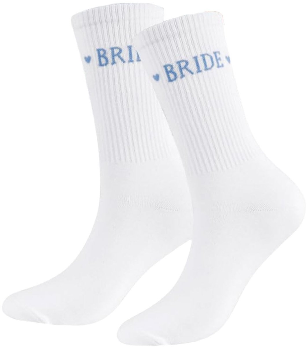 Dailygoods- Bruidssokken Zachte Katoenen - Cadeau Bruidsmeisjes - Huwelijk - Verloving - Wit/Blauw - Comfortabel en Schattig - Sokken