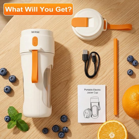 Draagbare Blender - Smoothie Maker - Gezonde Drankjes Maken - Type-C Oplaadbaar - 450 ml - Oranje — afbeelding 4