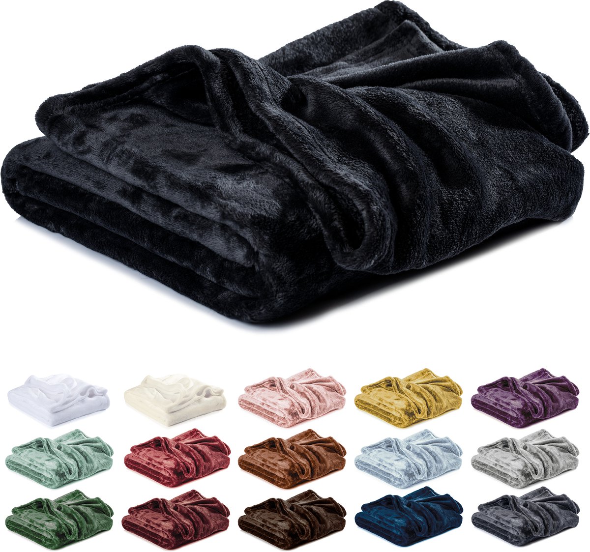 Lavea® Fleece Deken 180x220 cm – 2-persoons, Zacht – Warme Bankdeken van Pluizige Microvezel voor Bank en Bed, Ademend en Wasbaar – Zwart