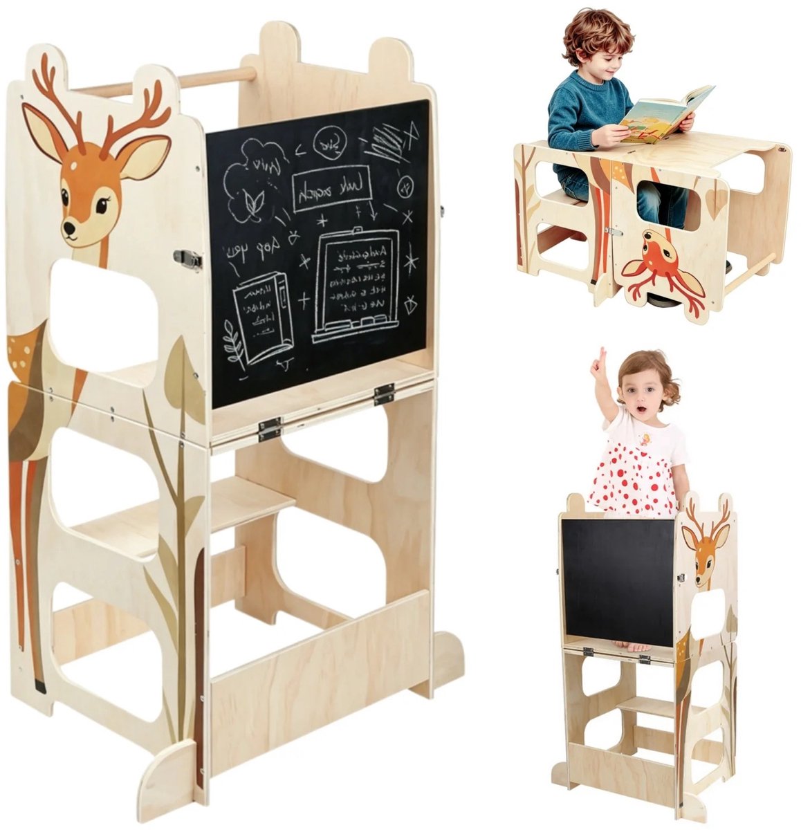 Dailygoods Leertoren voor kinderen, Montessori-leertoren met schoolbord, leertoren vanaf 1 jaar voor keukentafelbadkamer